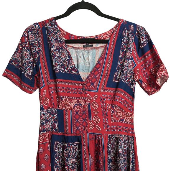 Saville Row Blue Red Printed V Neck Short Sleeve Maxi Dress Size XS - Picture 3 of 9